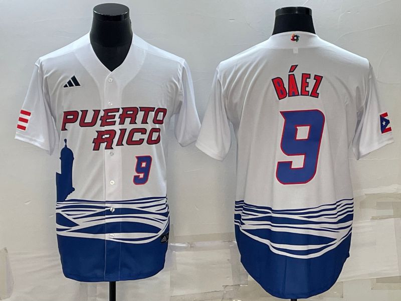 Men 2023 World Cub #9 Baez White MLB Jersey->more jerseys->MLB Jersey